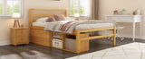 English Elm Full Size Wood Platform Bed With Removable Storage Shelves, Built-In Two Storage Drawers For Added Convenience, Natural