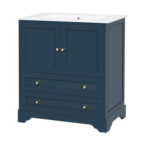 English Elm 30'' Modern Navy Blue Bathroom Vanity With Ceramic Sink, Soft-Close Doors & Gold Handles For Style N710P228365C