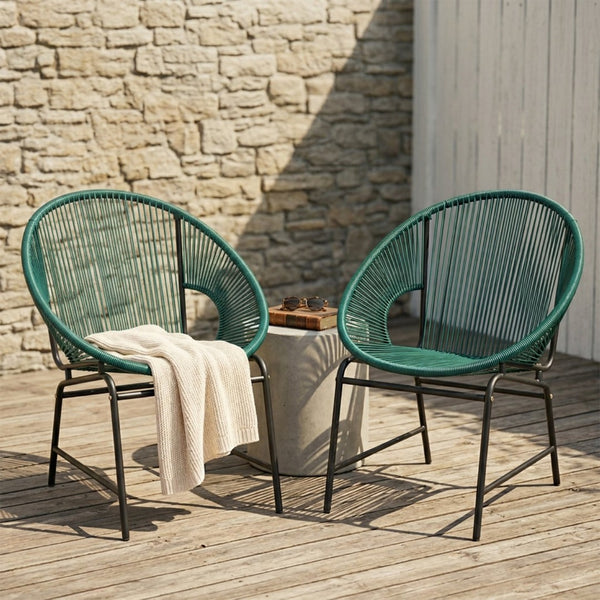 English Elm Nusa Outdoor Pe Rattan Patio Chairs with Iron Frame Airy Oval Weave Set of 2 Teal N775P422987T