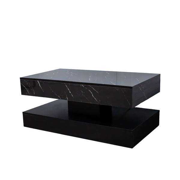 English Elm 16.93IN LED Coffee Table with Remote RGB Lighting, Spacious Drawer, Melamine Finish, Modern Elegance Black W331P269986