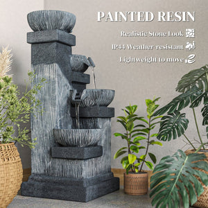 English Elm Outsunny 4-tier Resin Cascading Bowl Waterfall Fountain with Led Lights for Patio W2225P485602