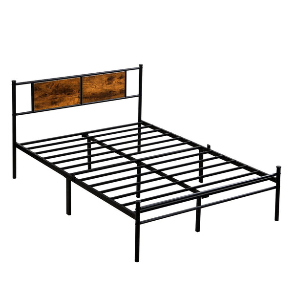 English Elm California King Bed Frame Grid Wood Panel Headboard Matte Black Steel Base Modern W311P284655