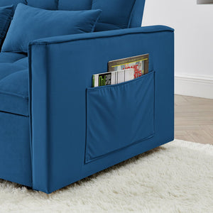 English Elm 54.33 Versatile foldable velvet sofa bed with tufted back, adjustable 3-position recline and durable wood frame Antique Blue W2353P252433