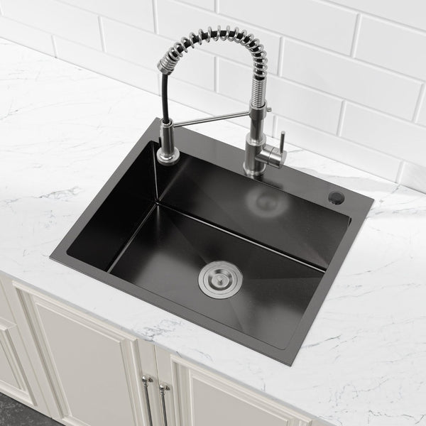 English Elm Stainless Steel Handmade Undermount Kitchen Sink Matte Black Single Bowl 304 Grade T3177P286027