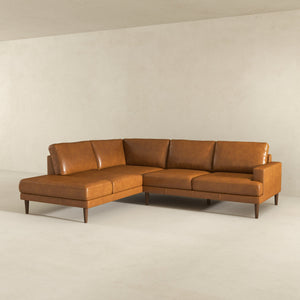 English Elm Ashcroft Furniture - Corbin Tan Leather Sectional Sofa with Built-In Chaise, Full-Grain Leather, Solid Eucalyptus Frame B183S00105