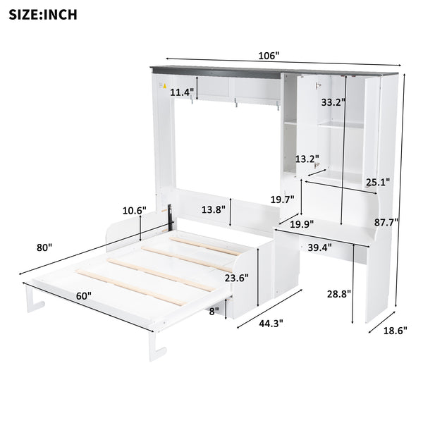English Elm Multi-Functional Murphy Bed: Stylish Queen System With Sofa, Desk & Storage For Space-Saving Living N7090000606K