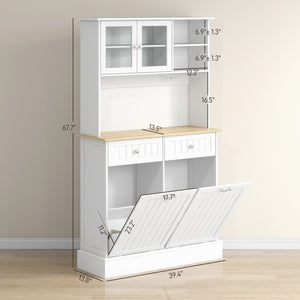 English Elm Homcom 68" Versatile Kitchen Pantry Cabinet With Charging Station, Adjustable Shelves & Trash Bins W2225P229349
