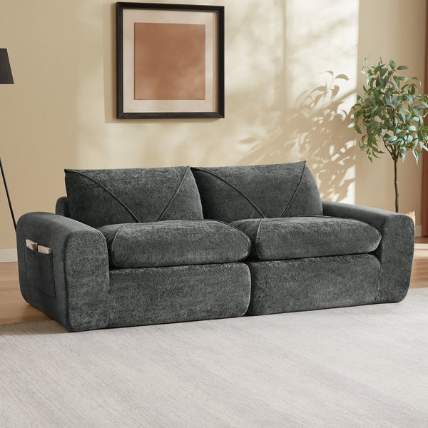 English Elm Modern Chenille Sectional Sofa with Foot Extension Low Profile Living Room Comfort Dark Gray W3396P463874