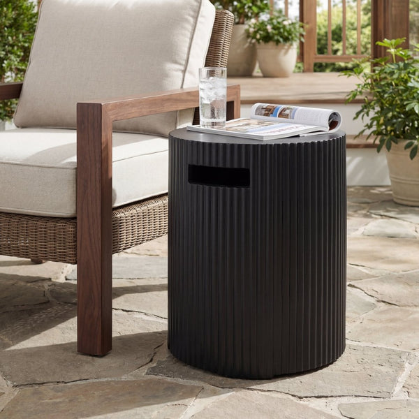 English Elm 16x20 Mgo Concrete Ribbed Outdoor Side Table with Hidden Propane Tank Storage Matte Black N772P293120B