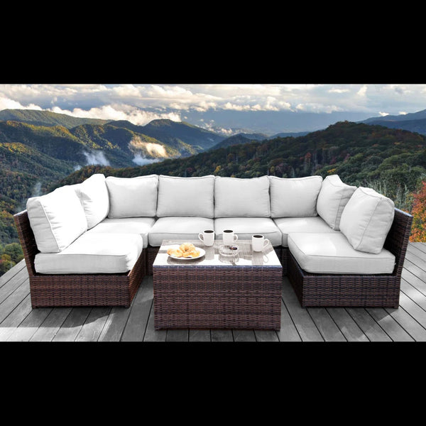 English Elm Fully Assembled 4-Piece Outdoor Wicker Seating Set With Plush Cushions & Glass Coffee Table B120S00149