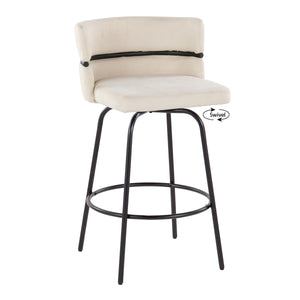 English Elm Cinch 26" Contemporary Fixed-Height Counter Stool Set of 2 - Swivel Cream Fabric, Black Metal Base, Modern Chic Design B202S00185
