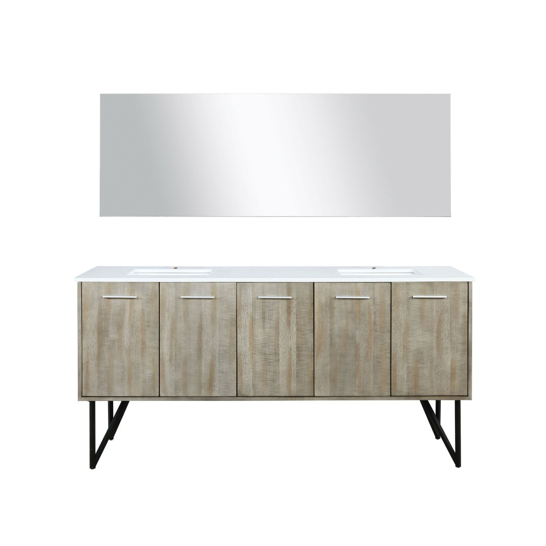 English Elm Rustic Acacia Double Bath Vanity With White Quartz Top, Ample Storage & 70" Mirror For Style B2731S01386-GIGA