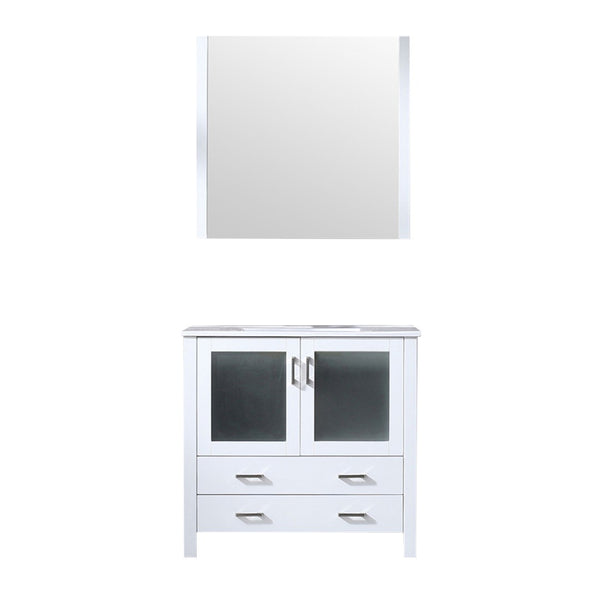 English Elm White Bathroom Vanity With Ceramic Top & Mirror - Elegant 36" W Storage Solution For Modern Spaces B2731S00725-GIGA