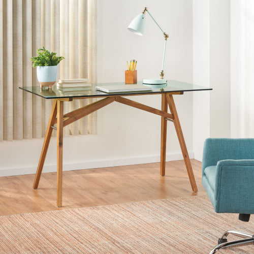 English Elm Christopher Knight Home® - Computer Mid-Century Desk with Tempered Glass Top, Acacia Wood A-Frame, Durable Modern Office Table N770P330600T
