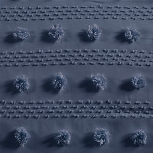 JLA Home Intelligent Design - Clip Clip Jacquard Duvet Cover Set with Pompom Texture, OEKO-TEX, Antimicrobial, Button Closure Navy ID12-2281