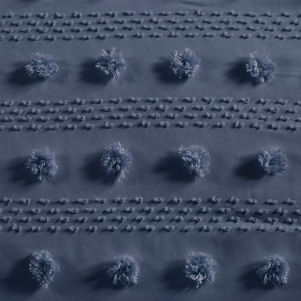 JLA Home Intelligent Design - Clip Jacquard Comforter Set with Tufted Pompoms, Hypoallergenic Dustproof Fill, OEKO-TEX Safe Finish Navy ID10-2279