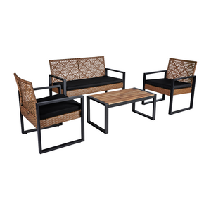 English Elm 4-Piece Patio Furniture Set Outdoor Balcony Porch Garden Backyard Lawn Furniture Acacia Wood Table Top, Morden Black and Light Brown