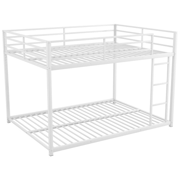 English Elm Full Over Low Profile Steel Bunk Bed with Guardrail and Integrated Ladder White MF285536AAK