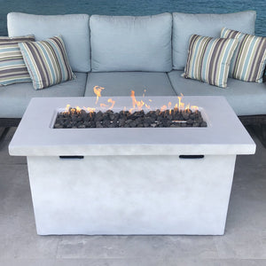 English Elm 25" Fiber-Reinforced Concrete Propane Outdoor Fire Pit Table with Hidden Tank, Cover, Lava Rocks, Weather-Resistant Gray B120P203038