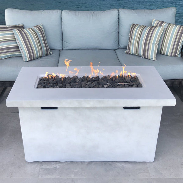 English Elm 25" Fiber-Reinforced Concrete Propane Outdoor Fire Pit Table with Hidden Tank, Cover, Lava Rocks, Weather-Resistant Gray B120P203038