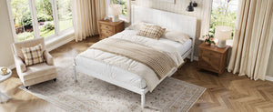 English Elm Platform King Bed Solid Pine Panel Headboard Wood Slat Base Modern Bedroom Frame White N709P425341K