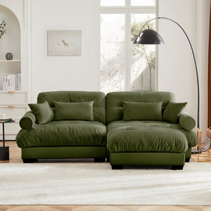 English Elm Over Size Modern Velvet Two-Seater Sofa With Ottoman, Chic Olive Green Design For Cozy Living Spaces W714S01105-GIGA