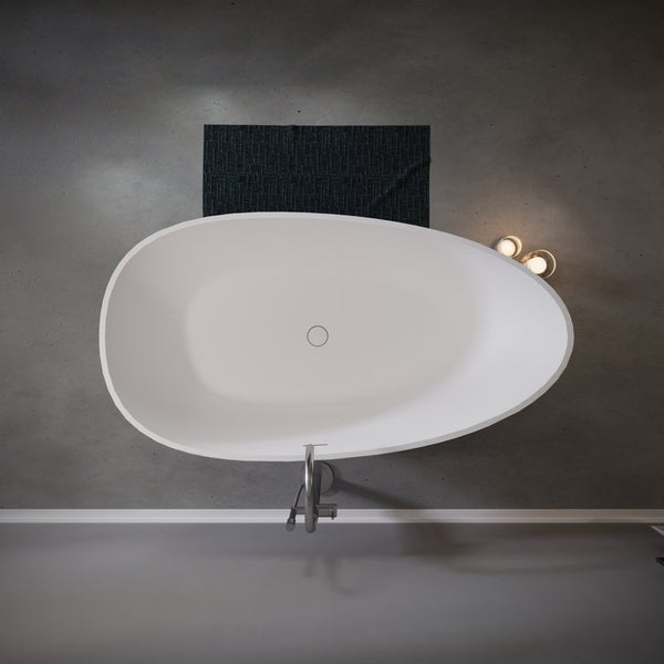 English Elm 59" Stone Resin Freestanding Soaking Tub Spa Grade Oval Design for Modern Baths Matte White W1920P410079