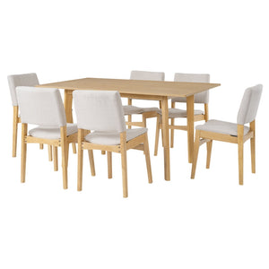 English Elm 7-piece Rectangular Rubberwood Dining Set with Six Linen Upholstered Stackable Chairs Natural N752S000018N