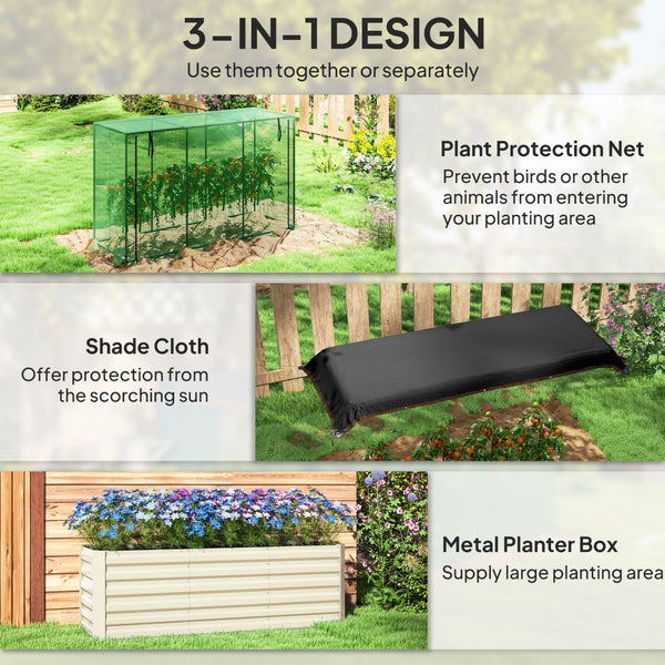 English Elm Galvanized Steel Raised Garden Bed with Hdpe Crop Cage and Shade Cloth Kit T3971P422481