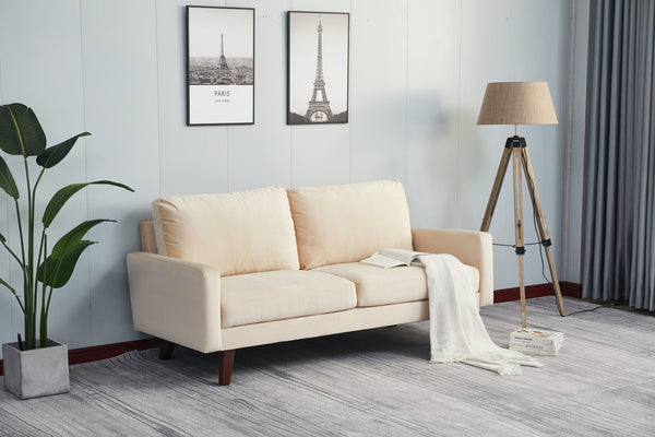 English Elm LOVESEAT,GREY Plush Microfiber Two-Seater Sofa with High-Density Foam, Solid Wood Frame, Durable Comfort Beige B205P249008