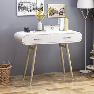 English Elm Christopher Knight Home® - ACCENT White Glam Vanity Table with Gold Legs, 2 Drawers, Faux Wood Top, Modern Chic 39.5"W PMID 64633.00