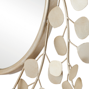 Lunaria Round Mirror - Elegant Wrought Iron Design with Contemporary Silver Leaf Finish for Home Decor