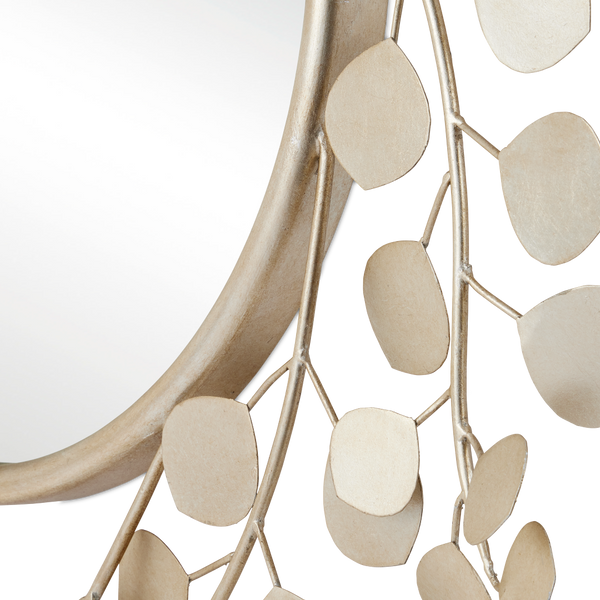 Lunaria Round Mirror - Elegant Wrought Iron Design with Contemporary Silver Leaf Finish for Home Decor