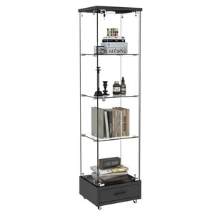 English Elm Modern Glass Display Cabinet With Led Lights - Stylish 4-Shelf Storage For Collectibles & Decor W241P268241