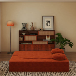 English Elm Modern Corduroy Folding Floor Sofa Sleeper with Foam Fill for Studio Bedroom Guests Orange W2353P379629