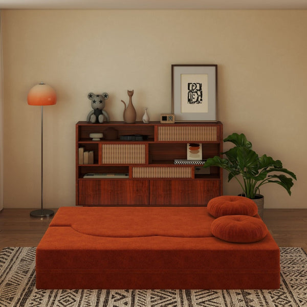 English Elm Modern Corduroy Folding Floor Sofa Sleeper with Foam Fill for Studio Bedroom Guests Orange W2353P379629
