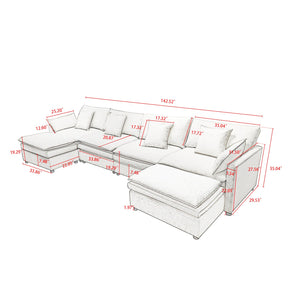 English Elm 142.52"Modern Chenille U-Shaped Sectional Sofa with Convertible Chaise, Solid Wood Frame, Plush Foam Seating and Ottomans for Spacious Living W1036S00058