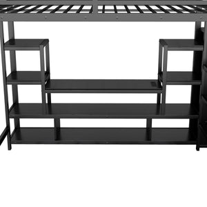 English Elm Full Size Metal Loft Bed With Integrated Tv Stand, Staircase & Wardrobe - Perfect For Kids & Teens! W2593S00012