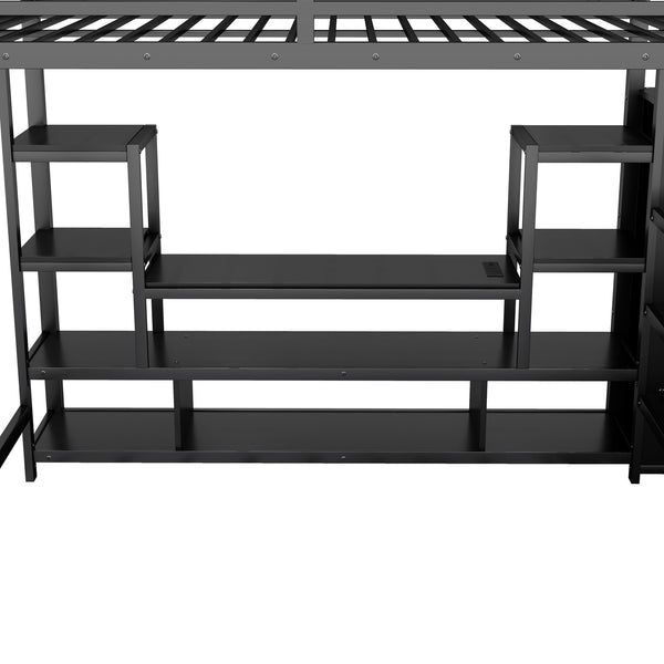 English Elm Full Size Metal Loft Bed With Integrated Tv Stand, Staircase & Wardrobe - Perfect For Kids & Teens! W2593S00012