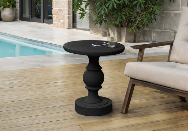 English Elm Accent Table Round Matte Finish Weather Resistant Magnesium Oxide Indoor Outdoor Side Black B2710P461661