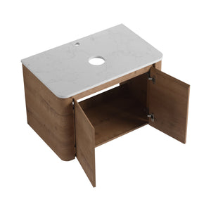 English Elm 30'' Wall-Mounted Bathroom Vanity With Ceramic Sink, Soft-Close Doors & Stylish Space-Saving Design W999S00389