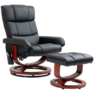 English Elm HOMCOM Manual Swivel Recliner Chair with Footrest and 360° Base, PU Leather, Padded Comfort Black W2225P229611