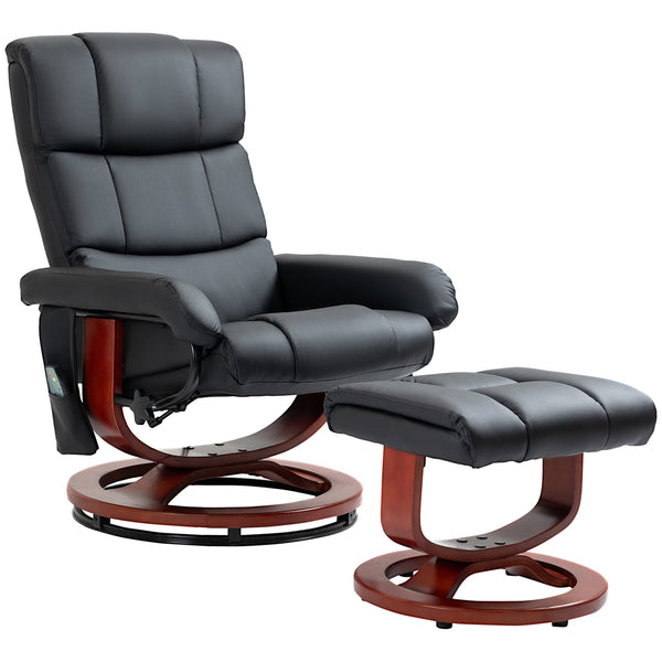 English Elm HOMCOM Manual Swivel Recliner Chair with Footrest and 360° Base, PU Leather, Padded Comfort Black W2225P229611