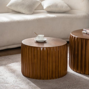 English Elm Set of 2 Fluted Nesting Round Tables Solid Wood Mdf Mid-century Living Room W3158P407134