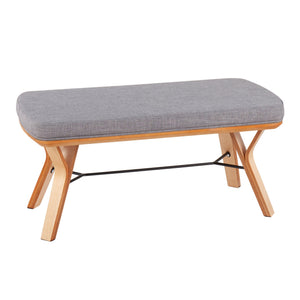 English Elm Folia Mid-Century Modern Bench with Plush Upholstered Seat and Tapered Wood Legs, 44" L Grey B202S01151