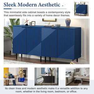 English Elm Mirod Lacquered Side Cabinet Geometric Door Panels Metal Legs Adjustable Interior Shelves Navy Blue N760P221050M
