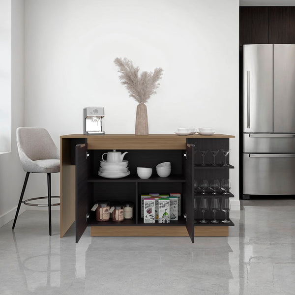 English Elm Dwight Two-tone Kitchen Bar Counter with Open Shelves and Concealed Cabinet Storage B097S00253