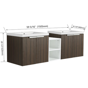 English Elm 60 Inch Soft Close Doors Bathroom Vanity Set With Stylish Resin Sink & Ample Storage Solutions W999S00260