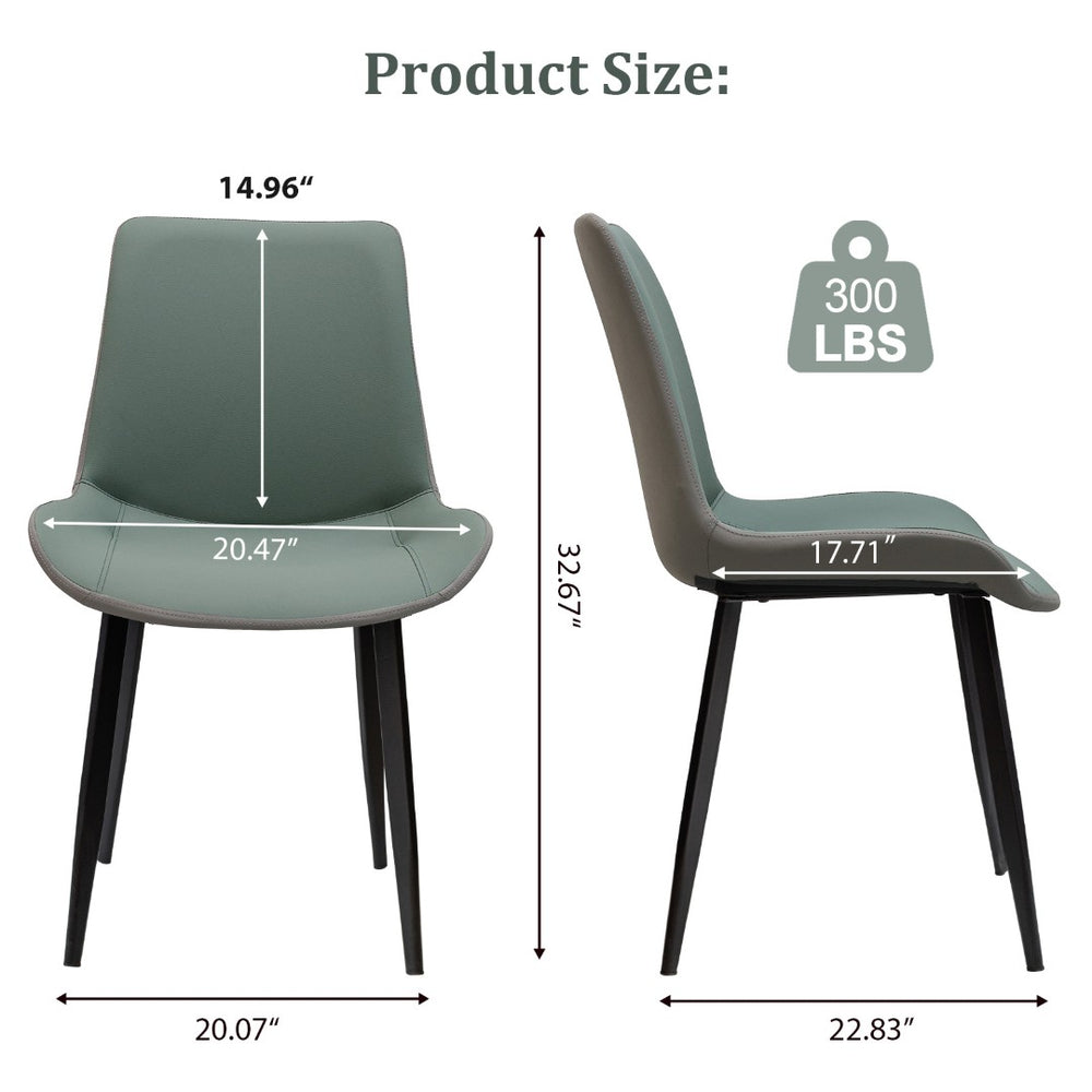 English Elm Green Pu Leather Upholstered Dining Chair Set with Metal Legs for Modern Interiors Dark Green T3967P421198