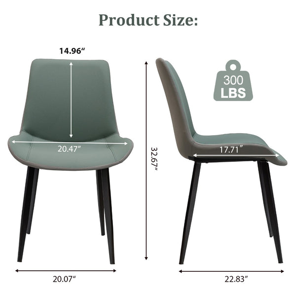 English Elm Green Pu Leather Upholstered Dining Chair Set with Metal Legs for Modern Interiors Dark Green T3967P421198